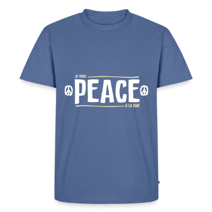 T-shirt premium homme - Peace à la raie - bleu pigeon - front