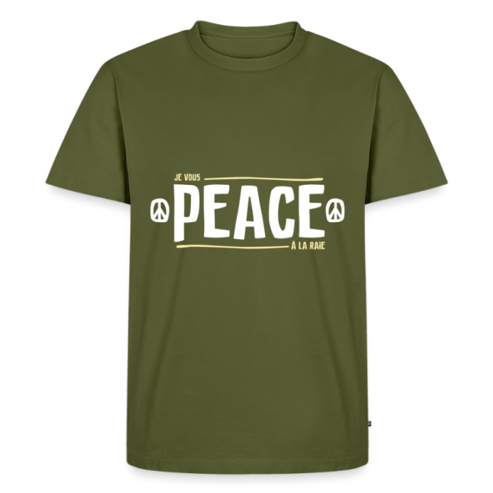 T-shirt premium homme - Peace à la raie - kaki - front