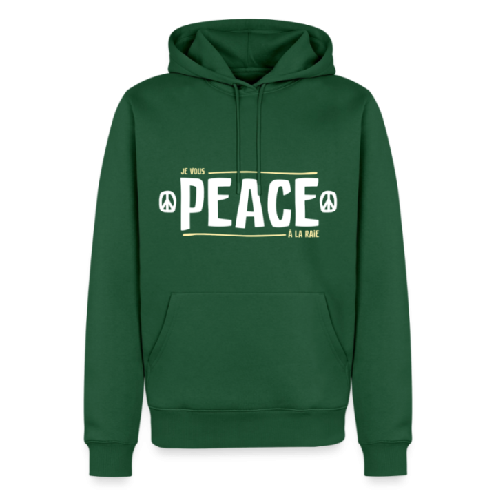 Sweat-shirt à capuche premium homme - Peace à la raie - vert bouteille - front