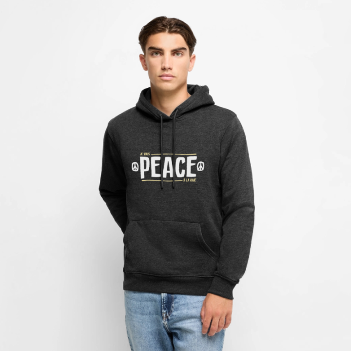 Sweat-shirt à capuche premium homme - Peace à la raie - anthracite chiné - front