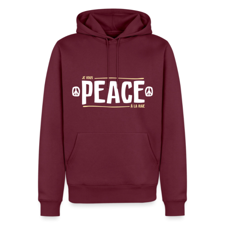 Sweat-shirt à capuche premium homme - Peace à la raie - bourgogne - front