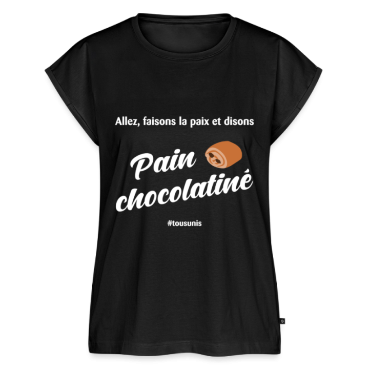 T-shirt à manches retroussées femme - Pain au chocolat Vs Chocolatine - noir - front