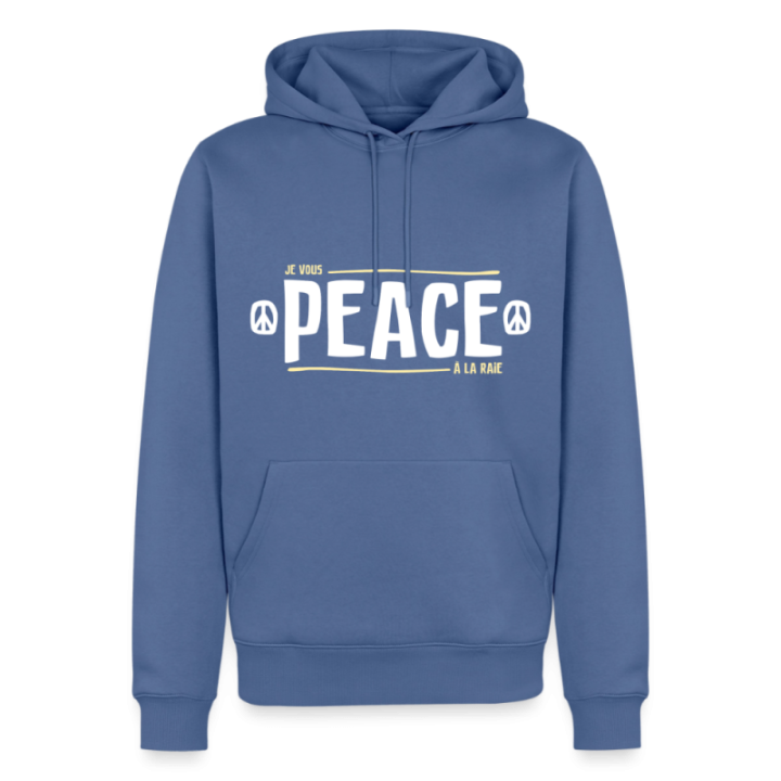 Sweat-shirt à capuche premium homme - Peace à la raie - bleu pigeon - front