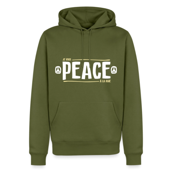 Sweat-shirt à capuche premium homme - Peace à la raie - kaki - front