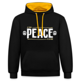 Sweat-shirt à capuche contrasté unisexe - Peace à la raie - noir/or - front