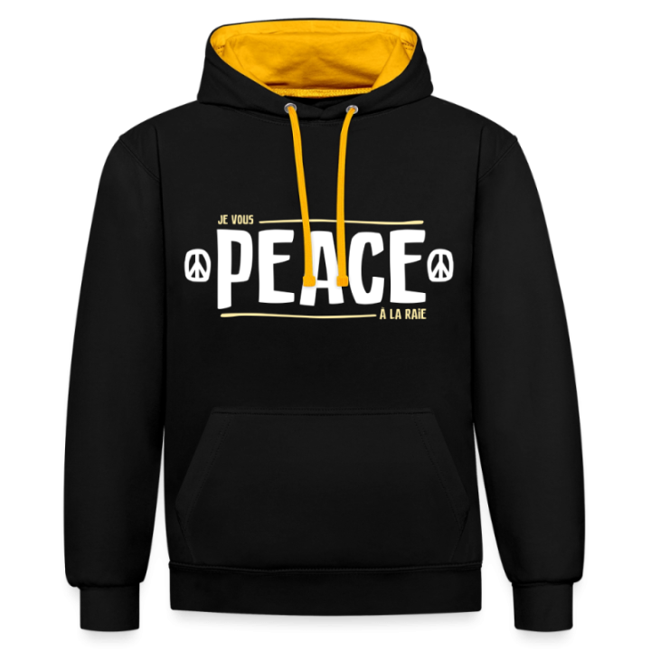 Sweat-shirt à capuche contrasté unisexe - Peace à la raie - noir/or - front
