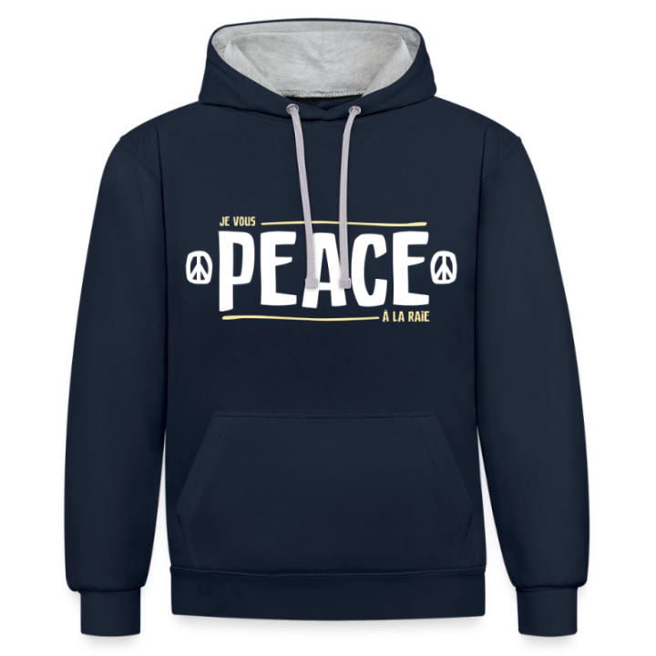 Sweat-shirt à capuche contrasté unisexe - Peace à la raie - bleu marine/gris chiné - front