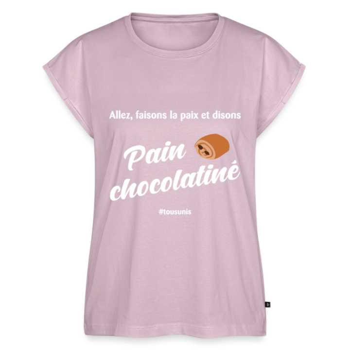 T-shirt à manches retroussées femme - Pain au chocolat Vs Chocolatine - rose poudré - front