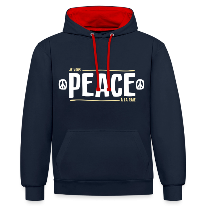 Sweat-shirt à capuche contrasté unisexe - Peace à la raie - bleu marine/rouge - front