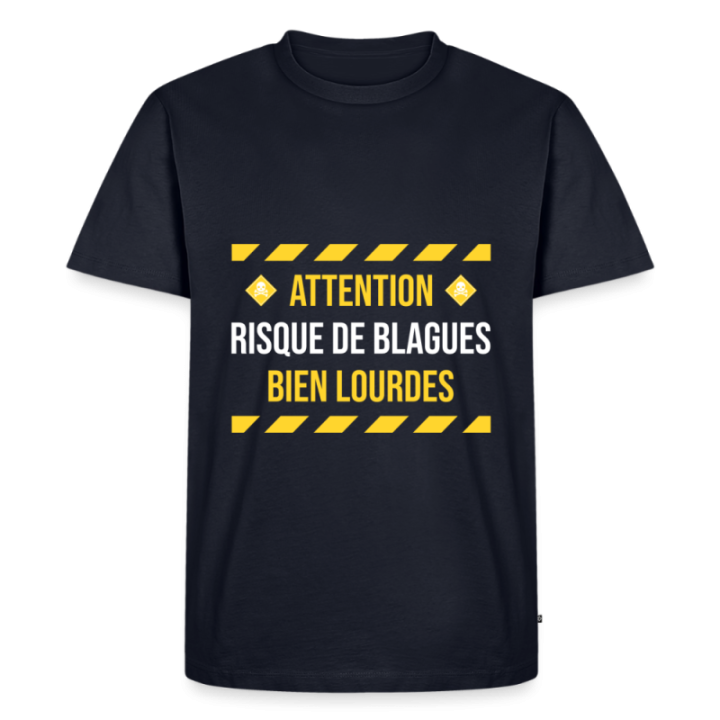 T-shirt premium homme - Risque de blagues bien lourdes - bleu marine - front