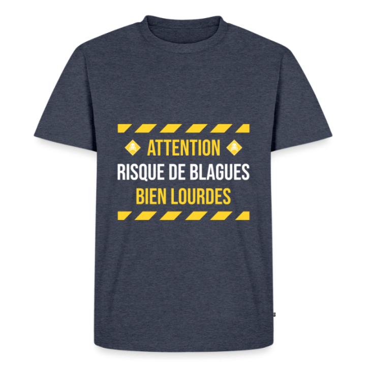 T-shirt premium homme - Risque de blagues bien lourdes - bleu jeans  - front