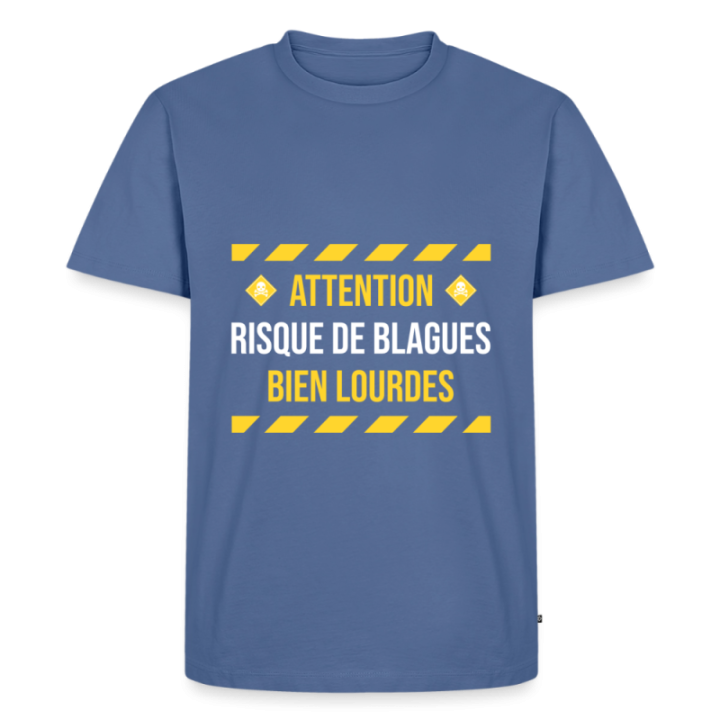 T-shirt premium homme - Risque de blagues bien lourdes - bleu pigeon - front