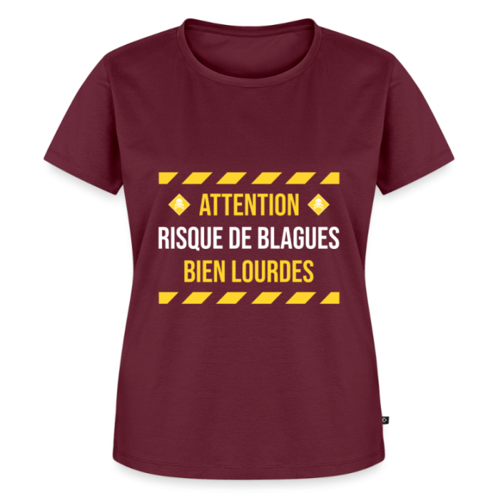T-shirt premium femme - Risque de blagues bien lourdes - bourgogne - front