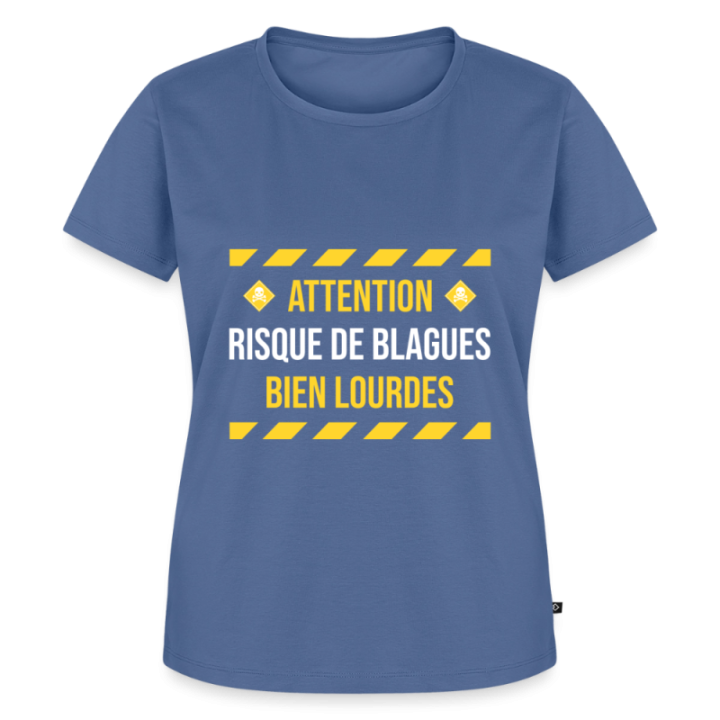 T-shirt premium femme - Risque de blagues bien lourdes - bleu pigeon - front