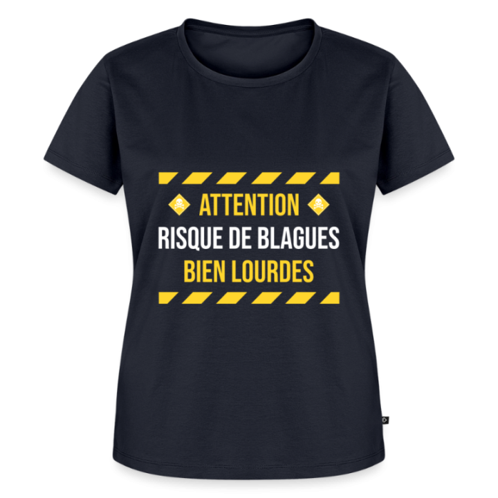 T-shirt premium femme - Risque de blagues bien lourdes - bleu marine - front