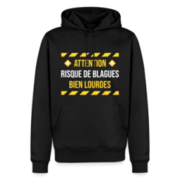 Sweat-shirt à capuche premium homme - Risque de blagues bien lourdes - noir - front