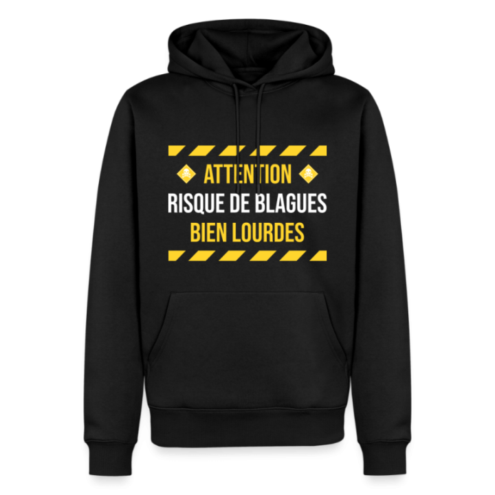 Sweat-shirt à capuche premium homme - Risque de blagues bien lourdes - noir - front