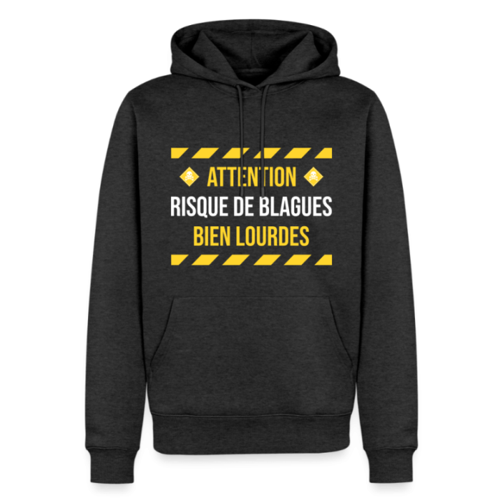 Sweat-shirt à capuche premium homme - Risque de blagues bien lourdes - anthracite chiné - front