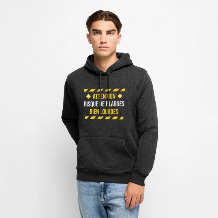 Sweat-shirt à capuche premium homme - Risque de blagues bien lourdes - anthracite chiné - front