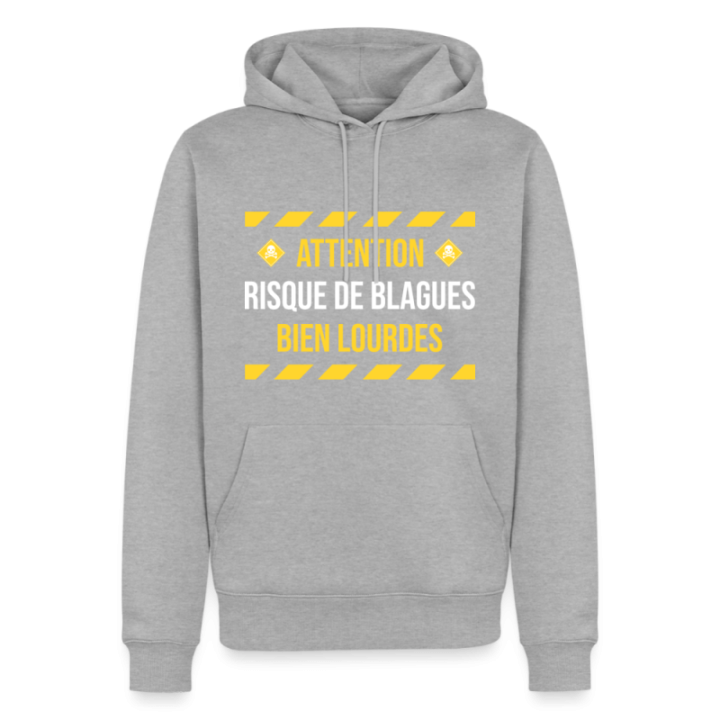 Sweat-shirt à capuche premium homme - Risque de blagues bien lourdes - gris chiné - front