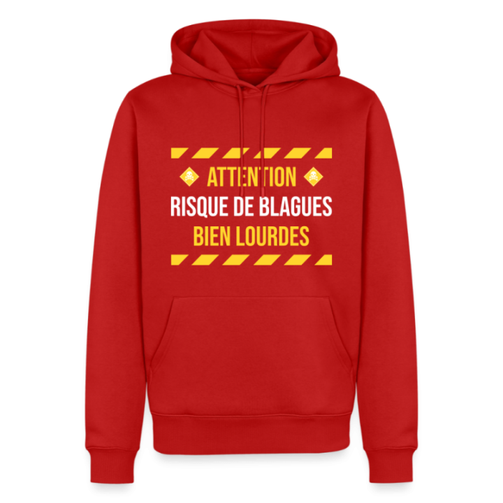 Sweat-shirt à capuche premium homme - Risque de blagues bien lourdes - rouge - front