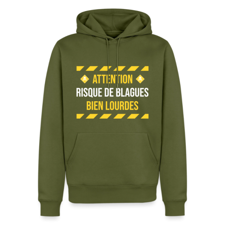 Sweat-shirt à capuche premium homme - Risque de blagues bien lourdes - kaki - front
