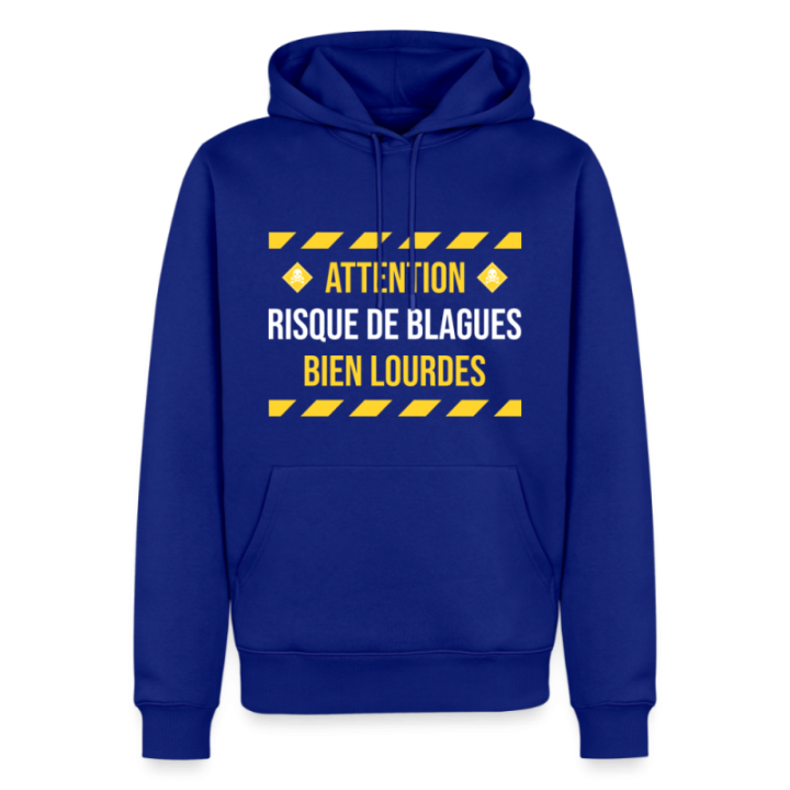 Sweat-shirt à capuche premium homme - Risque de blagues bien lourdes - bleu roi - front