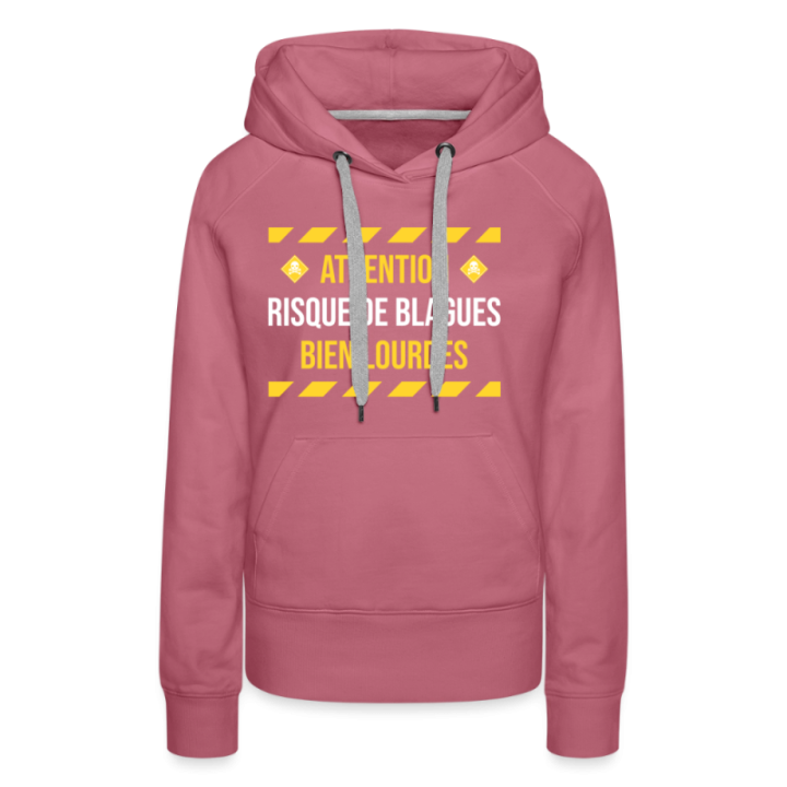 Sweat-shirt à capuche premium femme - Risque de blagues bien lourdes - mauve - front