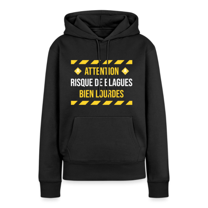 Sweat-shirt à capuche premium femme - Risque de blagues bien lourdes - noir - front