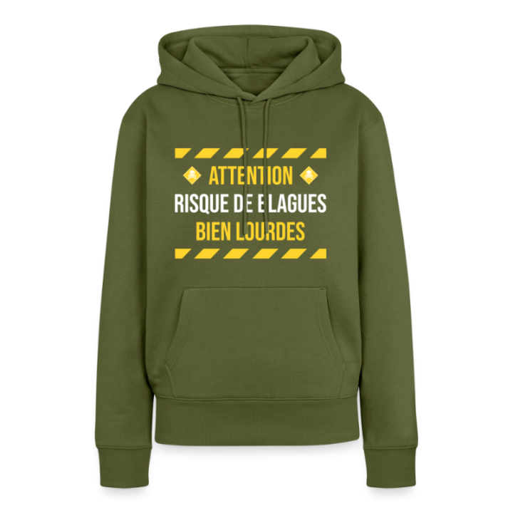 Sweat-shirt à capuche premium femme - Risque de blagues bien lourdes - kaki - front
