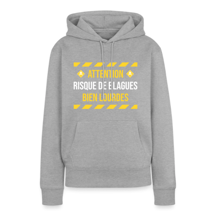 Sweat-shirt à capuche premium femme - Risque de blagues bien lourdes - gris chiné - front