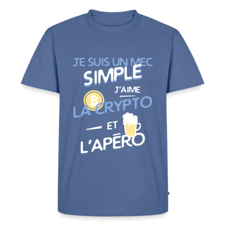 T-shirt premium homme - Un mec simple: Crypto et apéro - bleu pigeon - front