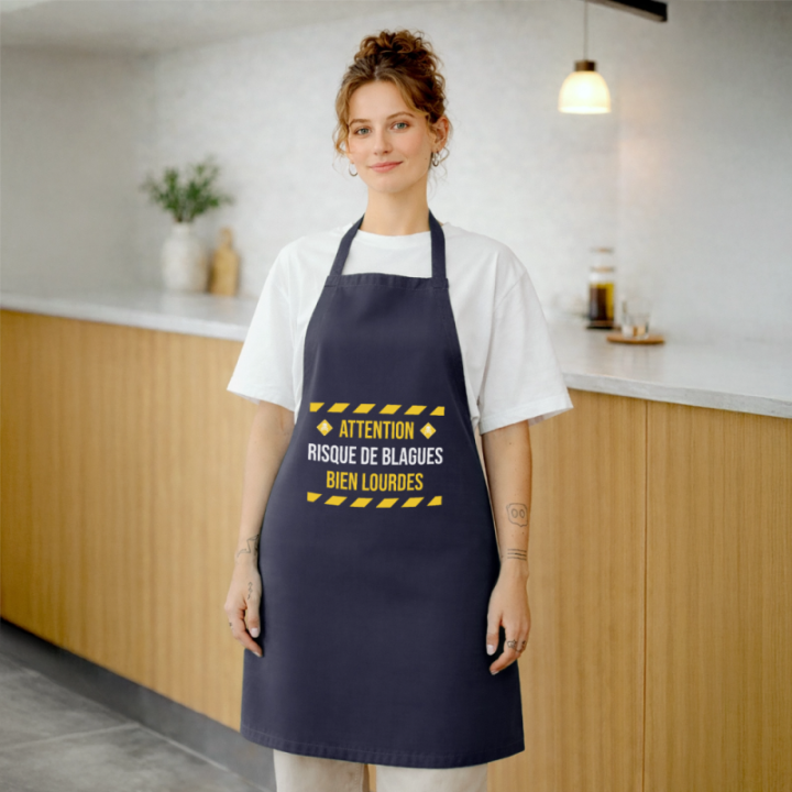 Tablier de cuisine - Risque de blagues bien lourdes - marine - front