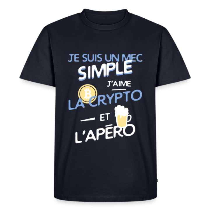 T-shirt premium homme - Un mec simple: Crypto et apéro - bleu marine - front