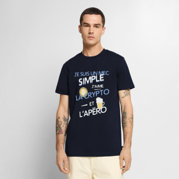 T-shirt premium homme - Un mec simple: Crypto et apéro - bleu marine - front