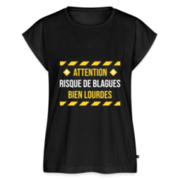 T-shirt à manches retroussées femme - Risque de blagues bien lourdes - noir - front