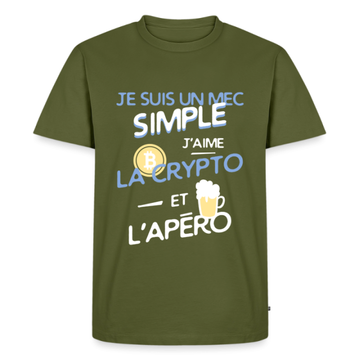 T-shirt premium homme - Un mec simple: Crypto et apéro - kaki - front