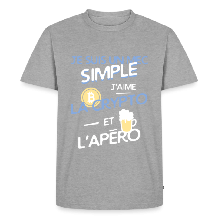 T-shirt premium homme - Un mec simple: Crypto et apéro - gris chiné - front