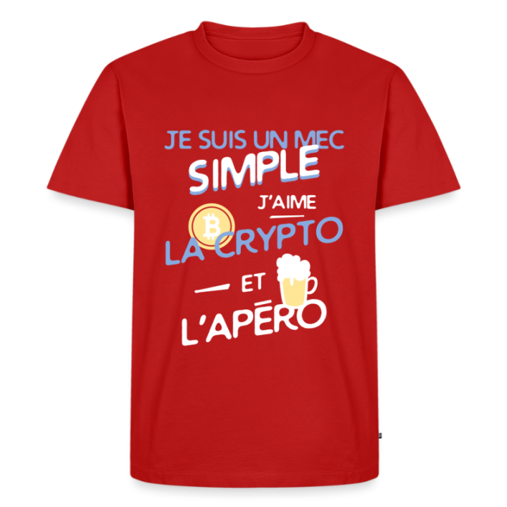 T-shirt premium homme - Un mec simple: Crypto et apéro - rouge - front