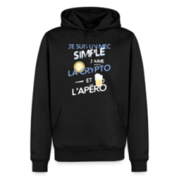 Sweat-shirt à capuche premium homme - Un mec simple: Crypto et apéro - noir - front