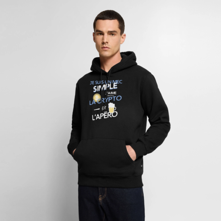 Sweat-shirt à capuche premium homme - Un mec simple: Crypto et apéro - noir - front