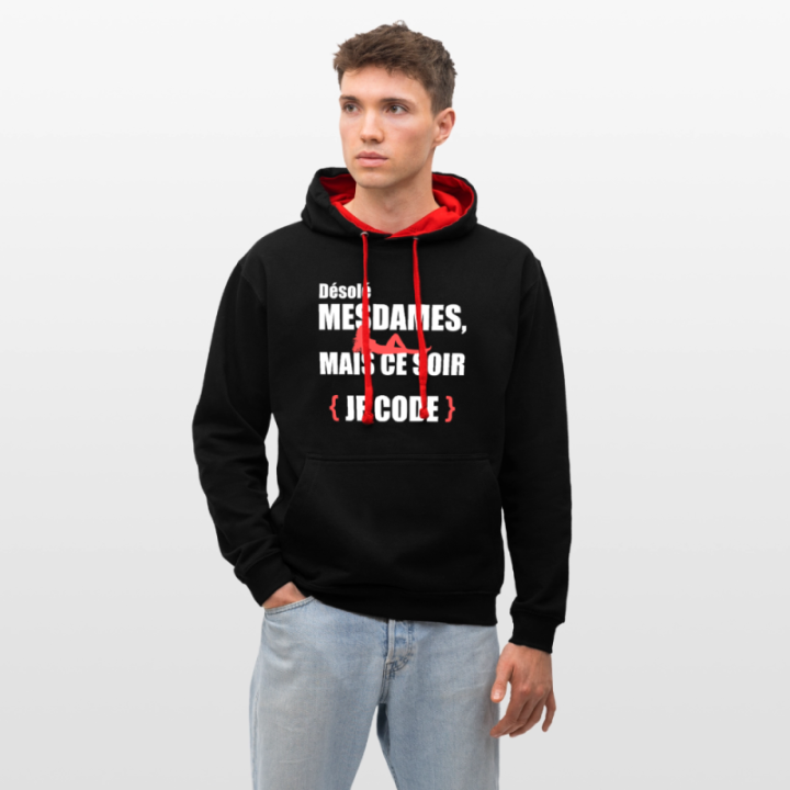 Sweat-shirt à capuche contrasté unisexe - Désolé mesdames