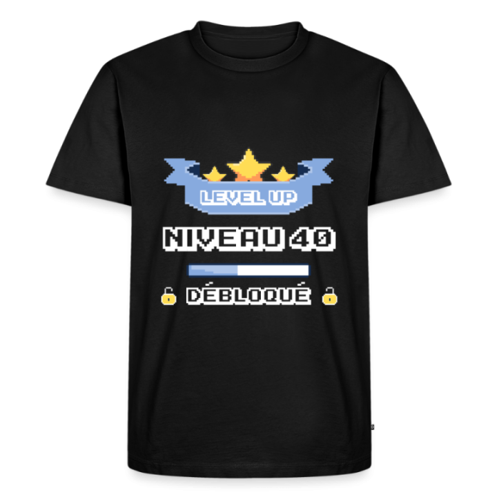 T-shirt premium homme - Level-up: Niveau 40 ans débloqué - noir - front