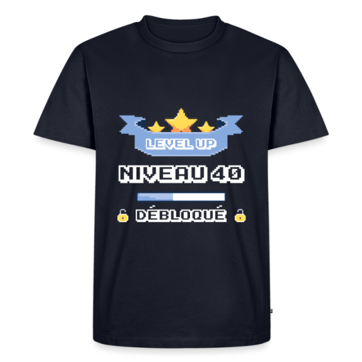 T-shirt premium homme - Level-up: Niveau 40 ans débloqué - bleu marine - front