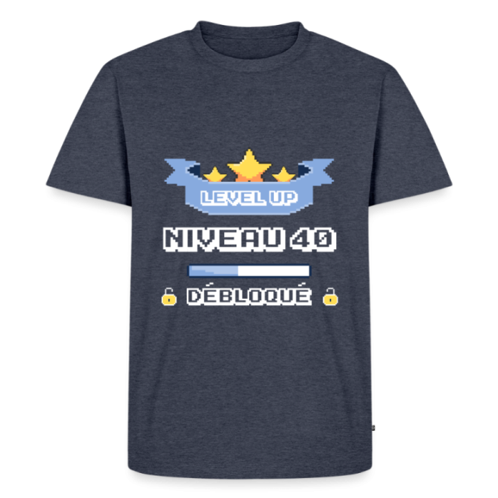 T-shirt premium homme - Level-up: Niveau 40 ans débloqué - bleu jeans  - front