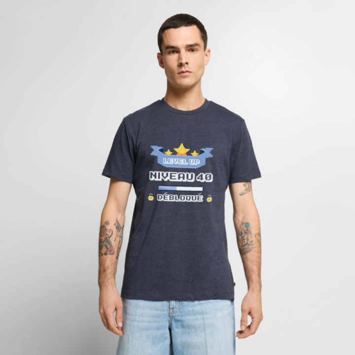 T-shirt premium homme - Level-up: Niveau 40 ans débloqué - bleu jeans  - front