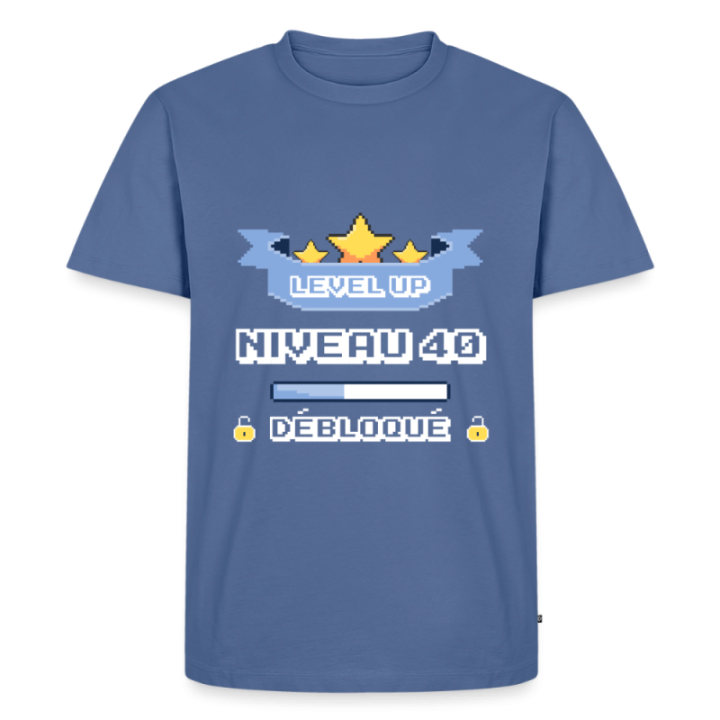T-shirt premium homme - Level-up: Niveau 40 ans débloqué - bleu pigeon - front