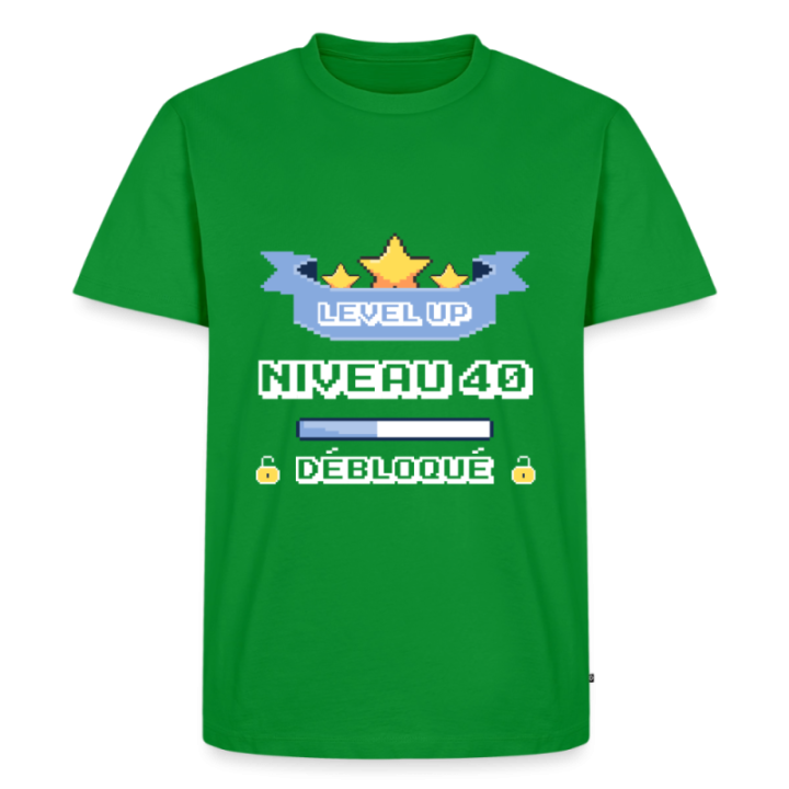 T-shirt premium homme - Level-up: Niveau 40 ans débloqué - vert - front