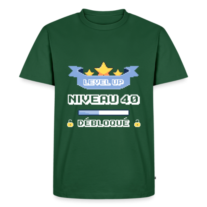T-shirt premium homme - Level-up: Niveau 40 ans débloqué - vert bouteille - front