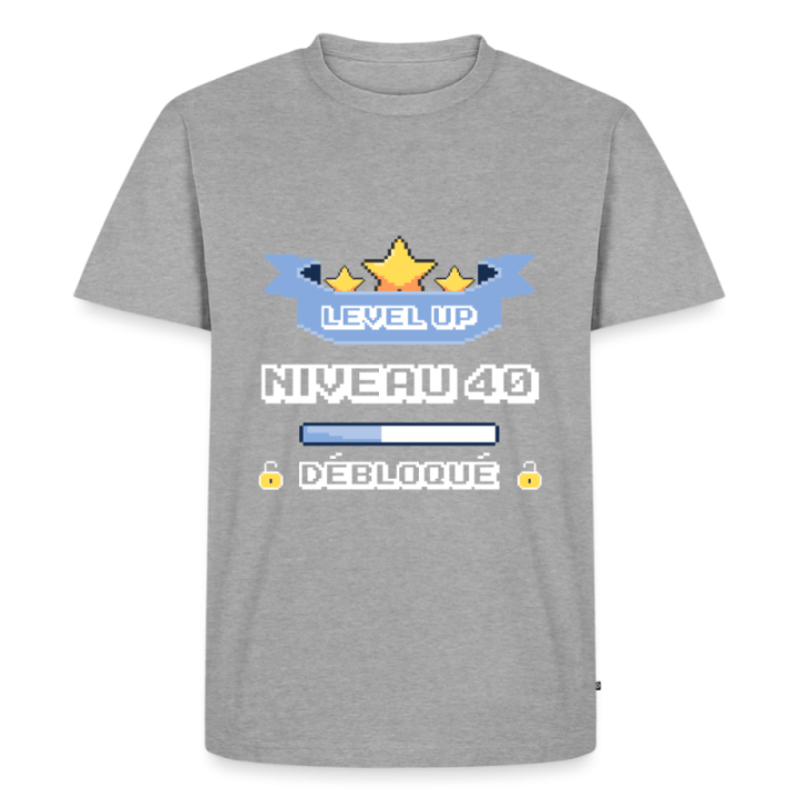 T-shirt premium homme - Level-up: Niveau 40 ans débloqué - gris chiné - front